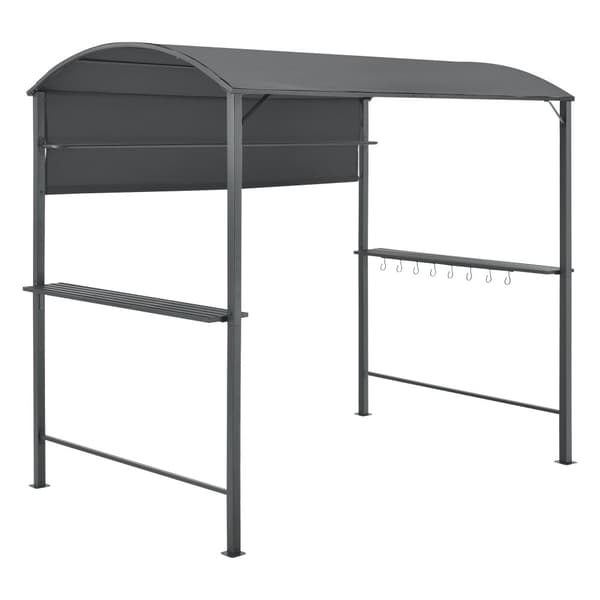 [en.casa] BBQ-paviljong Pyrgos-215x220x140cm-pulverlackerat stål-eldtåligt tak-med sidohyllor-antracit-mörkgrå