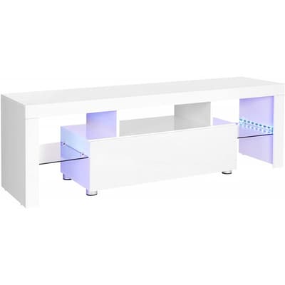 TV -taso kiiltävä valkoinen LED -valaistuksella 140x35x45 cm