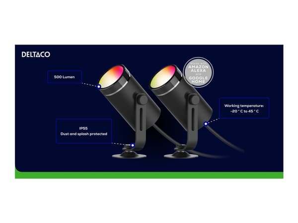 DELTACO SMART HOME SH-GLK01 - Trädgårdsbelysning - 6 W - 16 miljoner färger/varmvitt ljus - 2700 K - svart (paket om 2)