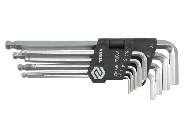 Vorel sexkantsnycklar typ L 2,5-10mm med kula 9st (56475)