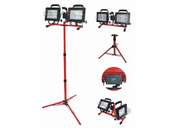Pro-Line bærbar dobbel halogenlampe på stativ 2x500W (66158)