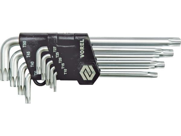 Vorel Torx L-nøkler type L T10-T50 med hull 9 stk. (56478)