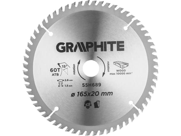 Grafiitti Grafiittipyörösahanterä (upotettava sahanterä, leveä, 165 x 1,5 x 2,6 x 20 mm, 60 hammasta)