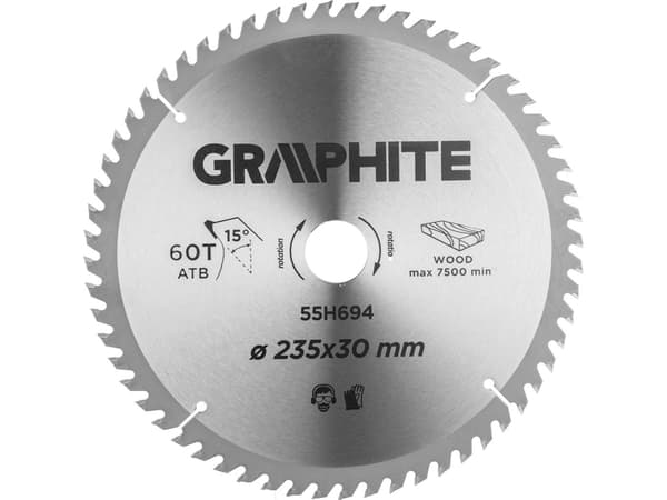 Grafitgrafitcirkelsåg (cirkelsåg, bred, 235 x 30 mm, 60 tänder)
