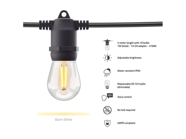 Hombli Smart - Stringlys - LED-filamentlyspære x 10 - total: 7 W - klasse F - varmt hvitt lys - 2700 K