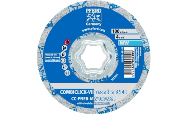 PFERD CC-PNER MW 100 SiC F, Terästä, Kirjometalli, Pronssi, Ruostumaton teräs, Muovi, Alumiini, Kupari, PFERD, 10 cm, 9550 RPM, 5 kpl