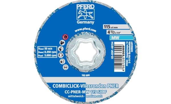 PFERD CC-PNER MW 115 SiC F, Terästä, Kirjometalli, Pronssi, Ruostumaton teräs, Muovi, Alumiini, Kupari, PFERD, 11,5 cm, 8350 RPM, 5 kpl