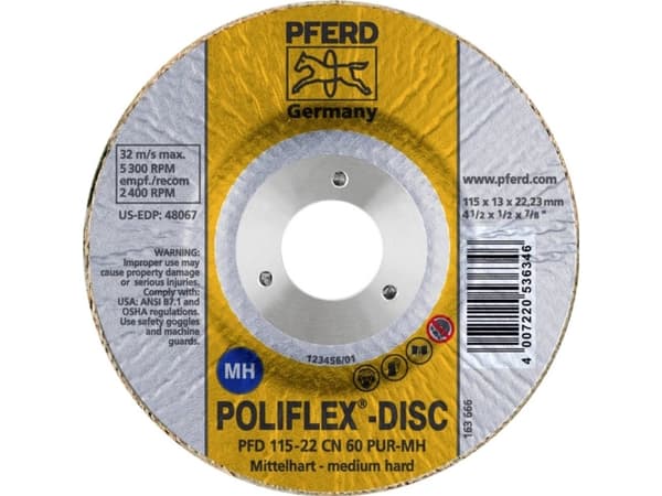 PFERD PFD 115-22 CN 60 PUR-MH, Stål, Icke-järnmetaller, Rostfritt stål, Gjuten aluminium, Koppar, PFERD, 2,22 cm, 11,5 cm, 5300 RPM, 5 styck