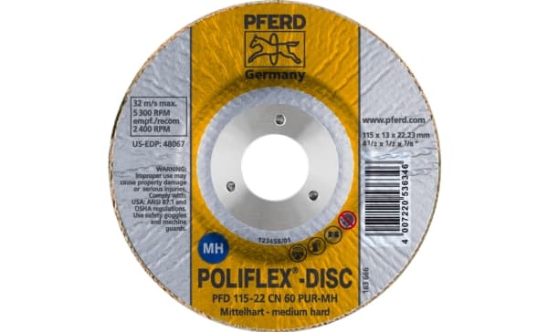 PFERD PFD 115-22 CN 60 PUR-MH, Terästä, Kirjometalli, Ruostumaton teräs, Alumiini, Kupari, PFERD, 2,22 cm, 11,5 cm, 5300 RPM, 5 kpl
