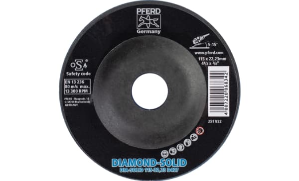 PFERD CC-GRIND-SOLID-DIAMOND 115-22,23 D 427, Stål, Gjutjärn, Icke-järnmetaller, Plast, PFERD, 2,22 cm, 11,5 cm, 13300 RPM, 1 styck