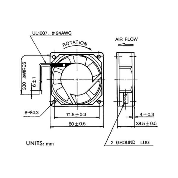 Sunon SF23080A2083HSL Axialfläkt 230 V/AC 39.07 m³/h (L x B x H) 80 x 80 x 38 mm