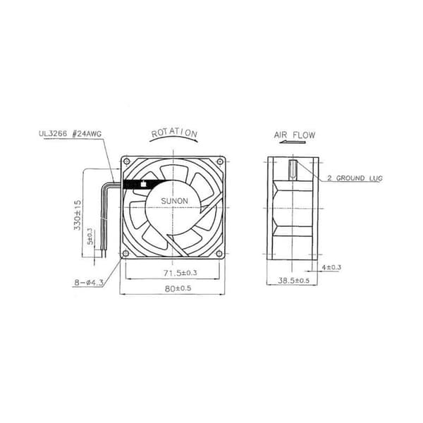 Sunon SF23080A2083HBL Axialfläkt 230 V/AC 40.78 m³/h (L x B x H) 80 x 80 x 38 mm