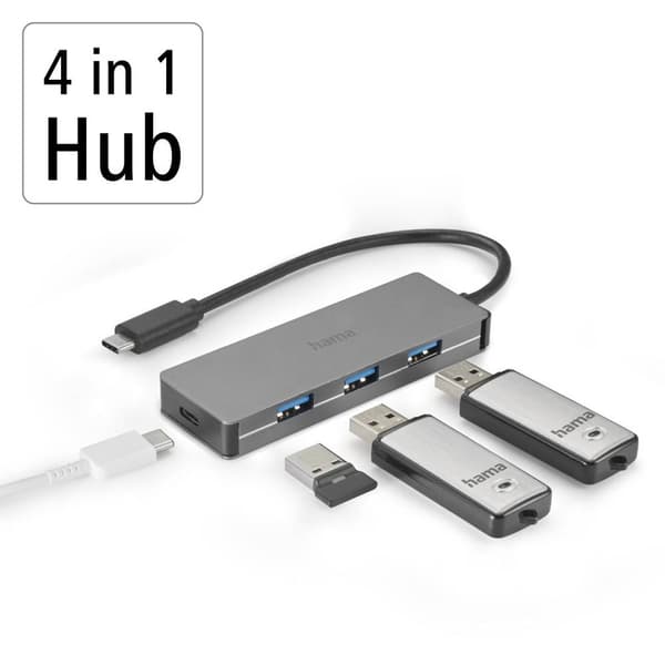 Hama 00200105 4 Port USB-C® (USB 3.1) Multiport Hubb Antracit