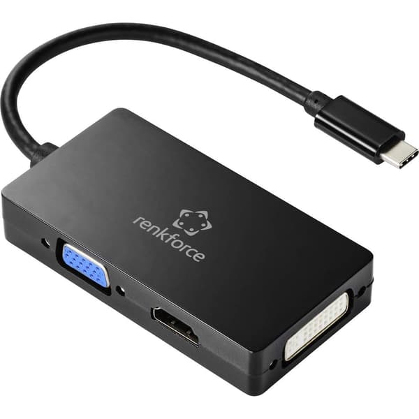 Renkforce RF-4633066 USB-C® / HDMI / DVI / VGA Adapter [1x USB-C® hane - 1x VGA hona, HDMI hona, DVI-hona 24+5 pol] Sva