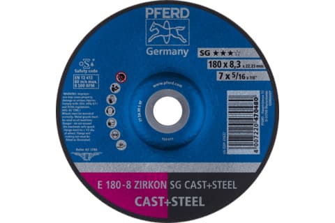 PFERD E 180-8 ZIRKON SG CAST+STEEL, Metall, 8500 RPM, 18 cm, 8,3 mm, 10 styck