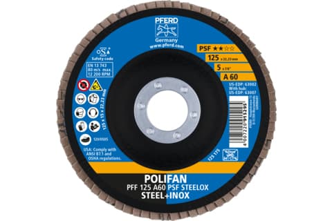 PFERD 67646125, Lamellslipskiva, Nedsänkt i mitten, Rostfritt stål, Stål, Varje varumärke, 2,22 cm, 12,5 cm