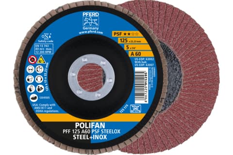 PFERD 67646125, Lamellslipskiva, Nedsänkt i mitten, Rostfritt stål, Stål, Varje varumärke, 2,22 cm, 12,5 cm