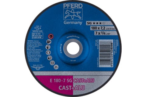 PFERD 62217681 E 180-7 SG CAST+ALU Skurskiva, tandad Diameter 180 mm Borrdiameter 22,23 mm Aluminiumlegering, grå/sevier, gjuten plåt 10 st