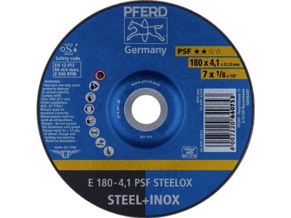 PFERD E 180-4,1 PSF STEELOX, Metall, 8500 RPM, 18 cm, 4,1 mm, 10 styck