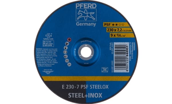 PFERD E 230-7 PSF STEELOX, Metall, 6600 RPM, 23 cm, 7,2 mm, 10 styck