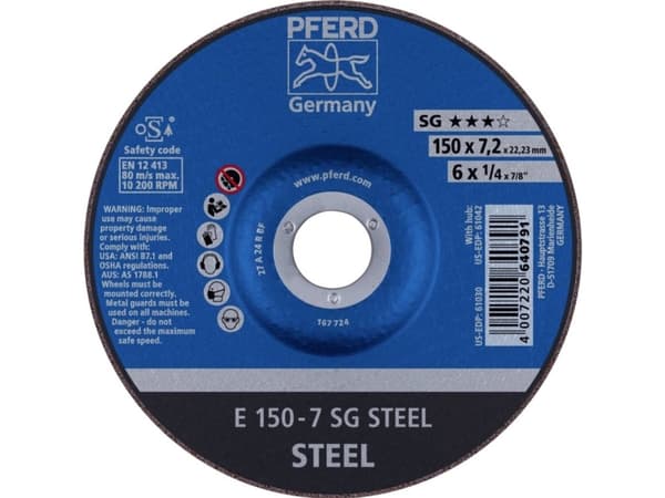 PFERD E 150-7 SG STÅL, Metall, 10200 o/min, 15 cm, 7,2 mm, 10 stk.