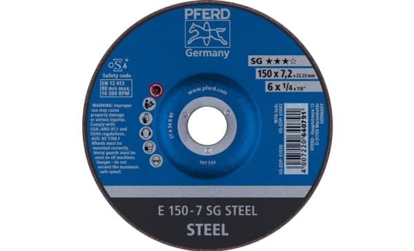 PFERD E 150-7 SG STÅL, Metall, 10200 o/min, 15 cm, 7,2 mm, 10 stk.