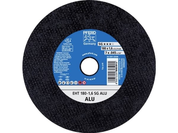 PFERD EHT 180-1,6 SG ALU, Icke-järnmetaller, Gjuten aluminium, PFERD, 2,22 cm, 18 cm, 8500 RPM, 25 styck