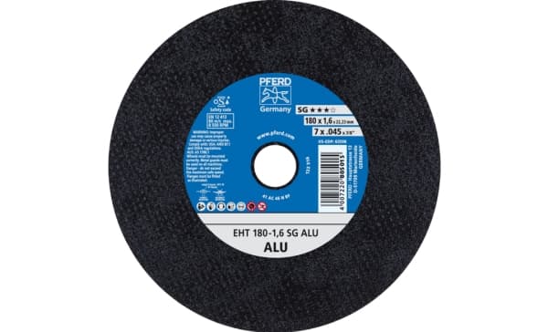 PFERD EHT 180-1,6 SG ALU, Icke-järnmetaller, Gjuten aluminium, PFERD, 2,22 cm, 18 cm, 8500 RPM, 25 styck