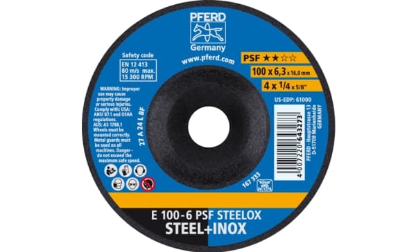 PFERD E 100-6 PSF STEELOX/16,0, Metall, 15300 o/min, 10 cm, 6,3 mm, 10 stk.