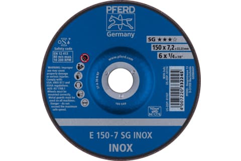 PFERD 62222730 E 150-7 SG INOX Skrubskive forkrøppet 150 mm 22.23 mm 10 stk 10 stk