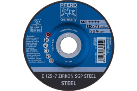 PFERD E 125-7 ZIRKON SGP STEEL, metall, 12200 rpm, 12,5 cm, 7,2 mm, 10 stk
