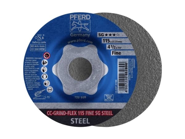 PFERD CC-GRIND-FLEX 115 SG STEEL FINE, Stål, PFERD, 2,22 cm, 11,5 cm, 13300 RPM, 10 stykker