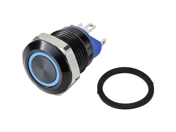 TRU COMPONENTS GQ12-AF-10E/J/B/12V/A Trykknap 48 V/DC 2 A 1 x Off/(On) Tastende Blå IP67 (front) 1 stk