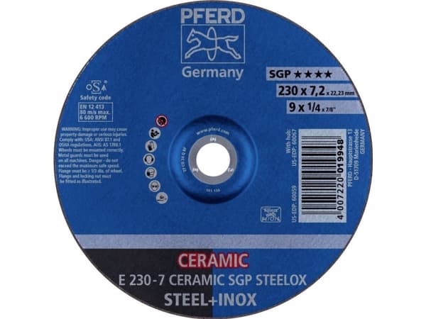 PFERD E 230-7 CERAMIC SGP STEELOX, Metall, 6600 RPM, 23 cm, 7,2 mm, 10 styck
