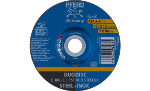 PFERD E 180-3,5 PSF DUO STEELOX, Teräs, Ruostumaton teräs, PFERD, 2,22 cm, 18 cm, 8500 rpm, 10 kpl