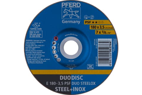PFERD E 180-3,5 PSF DUO STEELOX, Teräs, Ruostumaton teräs, PFERD, 2,22 cm, 18 cm, 8500 rpm, 10 kpl
