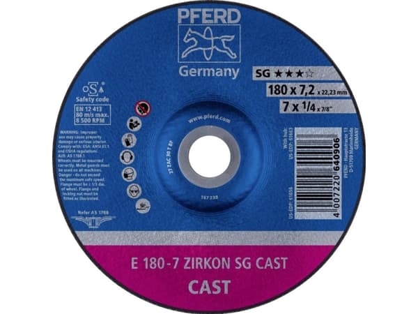 PFERD E 180-7 ZIRKON SG CAST, 8500 rpm, 18 cm, 7,2 mm, 10 kpl