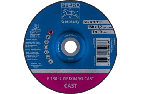 PFERD E 180-7 ZIRKON SG CAST, 8500 rpm, 18 cm, 7,2 mm, 10 kpl