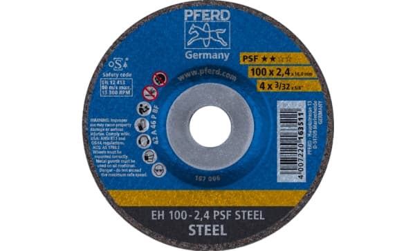PFERD EH 100-2,4 PSF STEEL/16,0, Stål, PFERD, 1,6 cm, 10 cm, 15300 RPM, 25 stykker