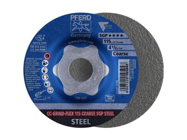 PFERD CC-GRIND-FLEX 115 COARSE SGP STEEL, Terästä, PFERD, 2,22 cm, 11,5 cm, 13300 RPM, 10 kpl