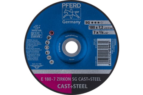 PFERD E 180-7 ZIRKON SG CAST+STEEL, Metalli, 8500 RPM, 18 cm, 7,2 mm, 10 kpl
