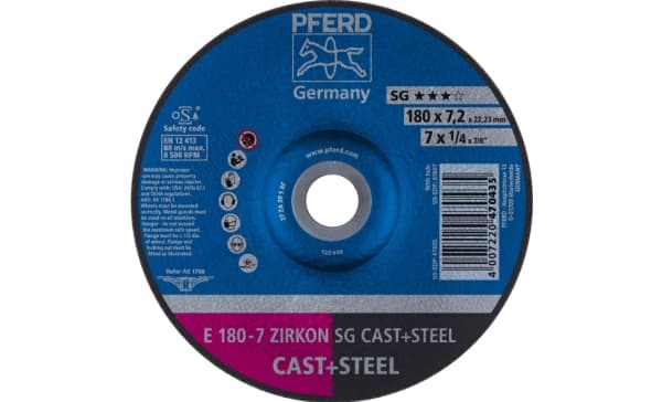 PFERD E 180-7 ZIRKON SG CAST+STEEL, Metalli, 8500 RPM, 18 cm, 7,2 mm, 10 kpl