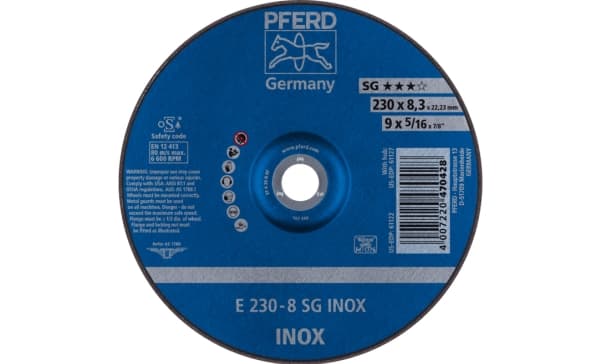 PFERD E 230-8 SG INOX, Metall, 6600 RPM, 23 cm, 8,3 mm, 10 styck