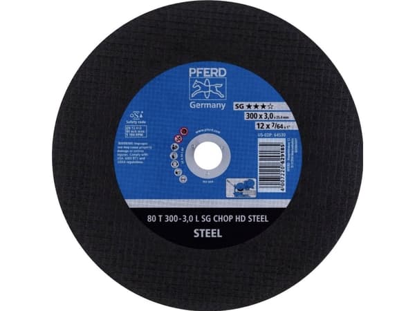 PFERD 80 T 300-3,0 L SG CHOP HD STEEL/25,4, Stål, PFERD, 2,54 cm, 30 cm, 5100 RPM, 20 styck