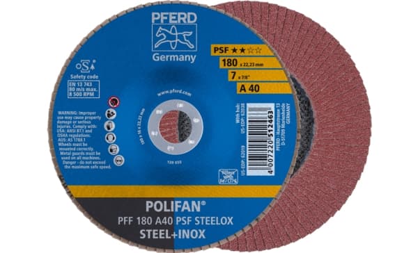 PFERD PFF 180 A 40 PSF STEELOX, Metalli, 8500 rpm, 18 cm, 10 kpl