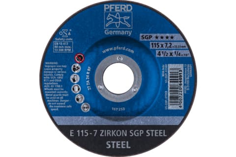 PFERD E 115-7 ZIRKON SGP STEEL, metalli, 13300 rpm, 11,5 cm, 7,2 mm, 10 stk