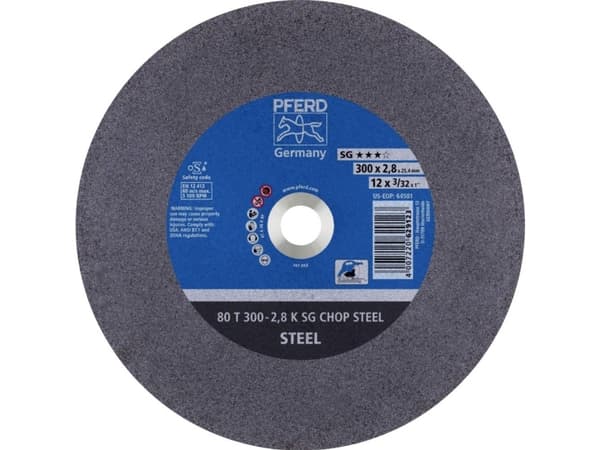 PFERD 80 T 300-2,8 K SG CHOP STEEL/25,4, Stål, PFERD, 2,54 cm, 30 cm, 5100 RPM, 20 styck