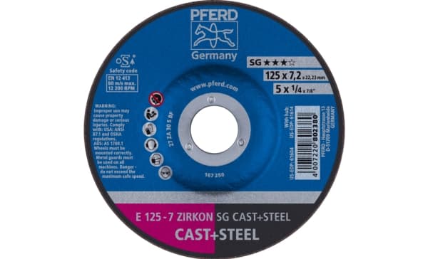 PFERD E 125-7 ZIRKON SG CAST+STEEL, Metalli, 12200 RPM, 12,5 cm, 7,2 mm, 10 kpl