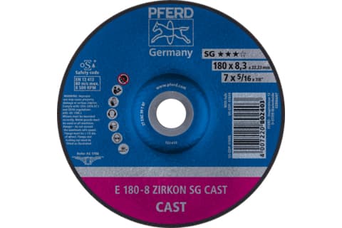 PFERD E 180-8 ZIRKON SG CAST, 8500 RPM, 18 cm, 8,3 mm, 10 stykker