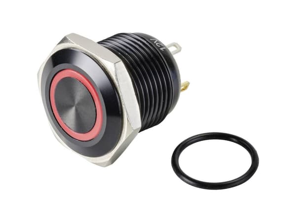 TRU COMPONENTS GQ16F-10E/J/R/12V/A Trykknap 48 V/DC 2 A 1 x Off/(On) Tastende Rød IP65 1 stk